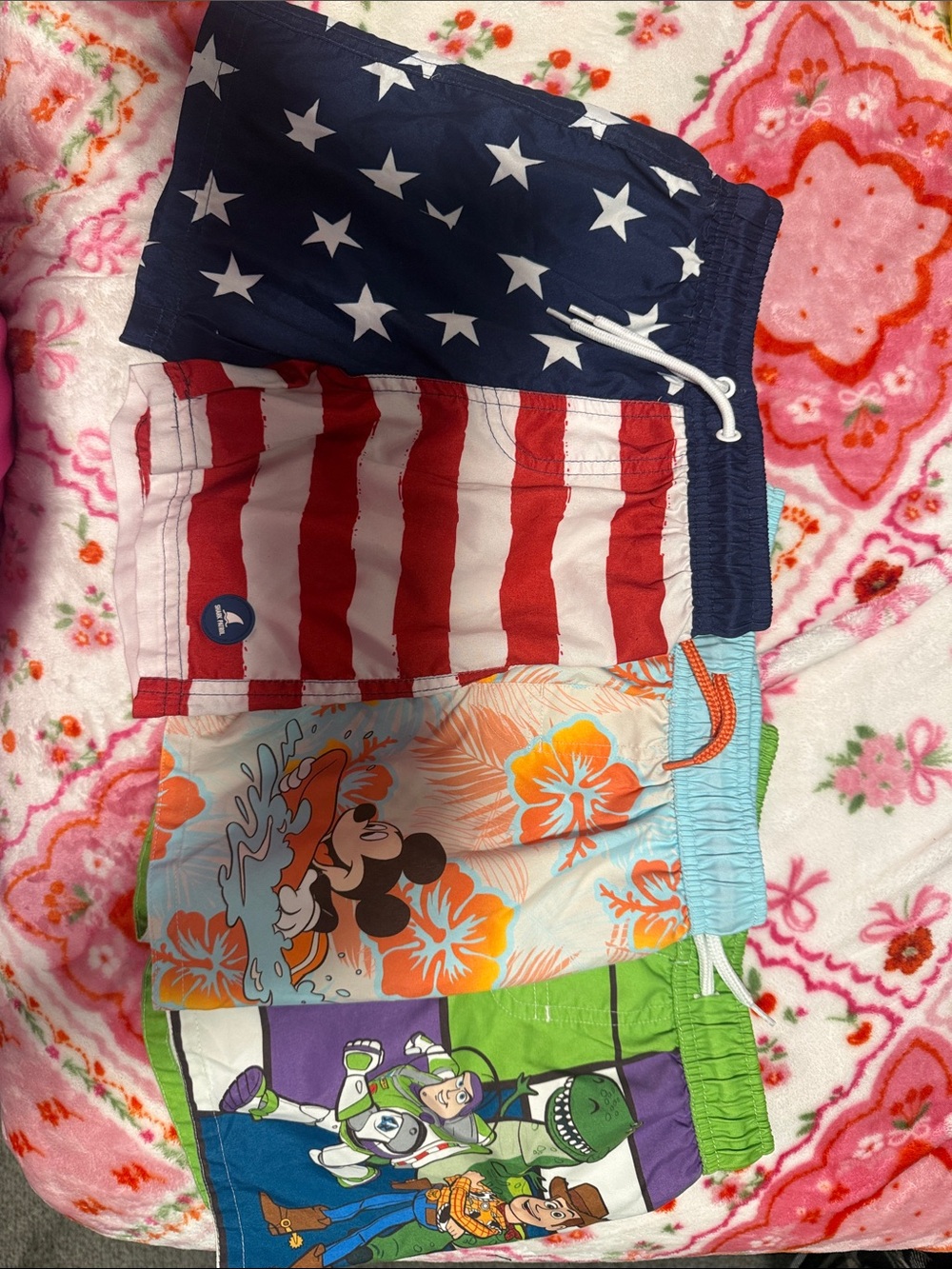 Patriotic Stars & Stripes, Mickey Mouse, Toy Story swim trunks